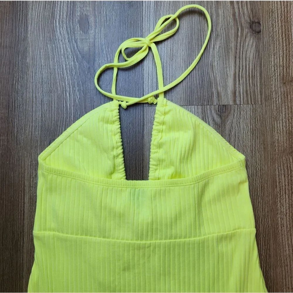 ☔️🔥NWT American Eagle Neon Yellow Deep Scoop Neck Sleeveless Dress Small - Picture 8 of 11